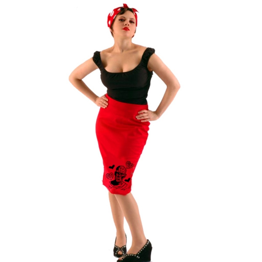 Dressed to Kill Clothing Red Mummy Pencil Skirt